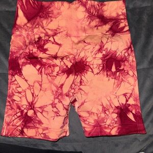 SHEIN Red and Pink Tie-Dye Bike Shorts